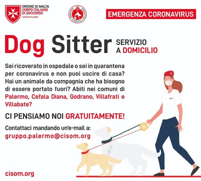 Coronavirus: il CISOM Gruppo Palermo ha attivato il servizio di “Dog Sitter” gratuito per i ricoverati o in quarantena