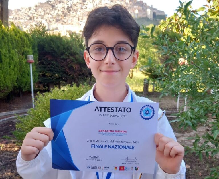 Gangi, il piccolo Davide Spallina dodicesimo su 260 mila partecipanti ai Giochi matematici del Mediterraneo
