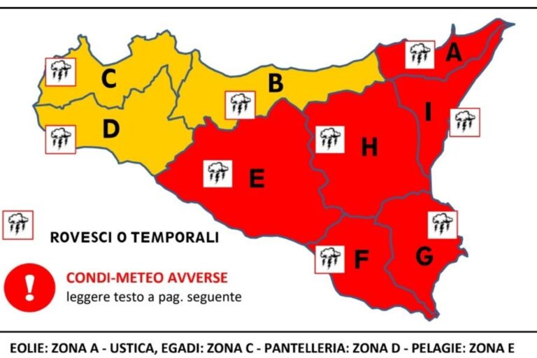 Meteo, allerta meteo arancione e rossa in Sicilia per domani 17 gennaio 2025, il bollettino della Protezione Civile Regionale